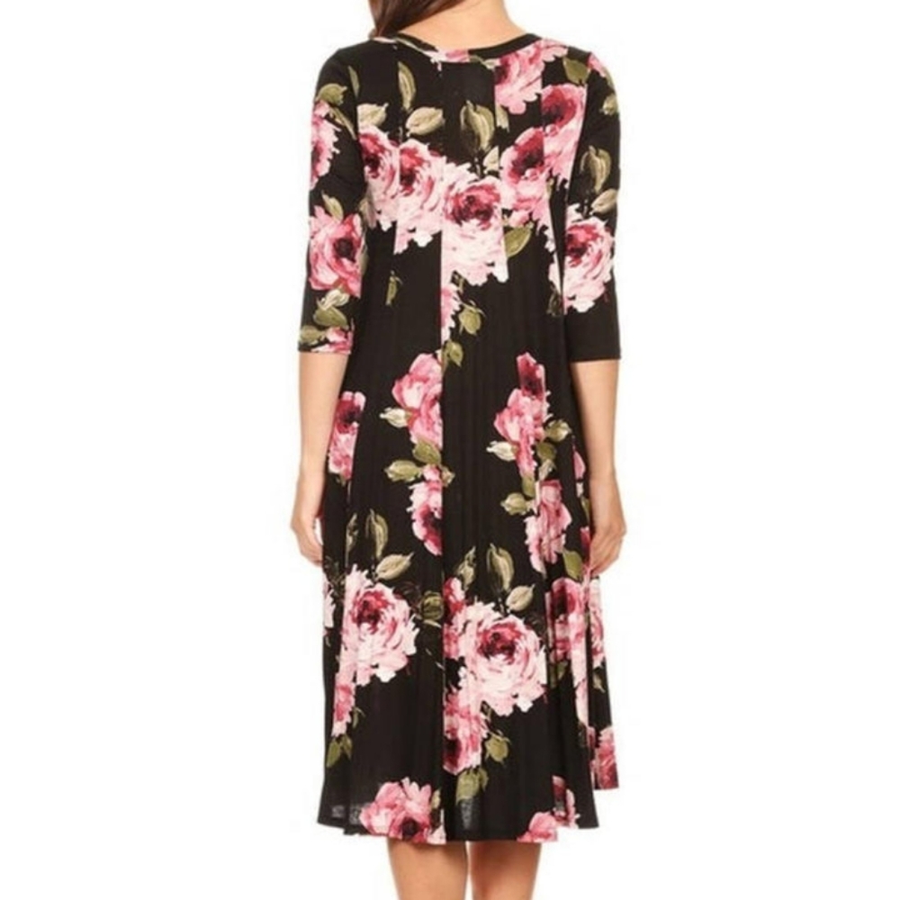 (Brand New) Floral Print Dress Knee Length 3/4 Sleeve - Picture 3 of 3